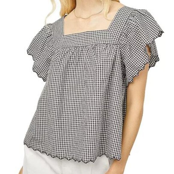 Rails Tops - Rails Harlow Flutter Sleeve Top Black & White Gingham Sz S